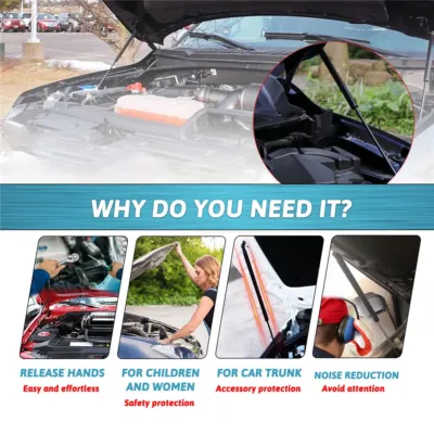 Key benefits of Lexus RX350 hood struts including effortless hands-free lifting, safety protection for users, and noise reduction.