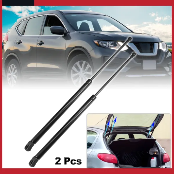 Pair of replacement rear hatch struts for Nissan Rogue showing tailgate lift application.