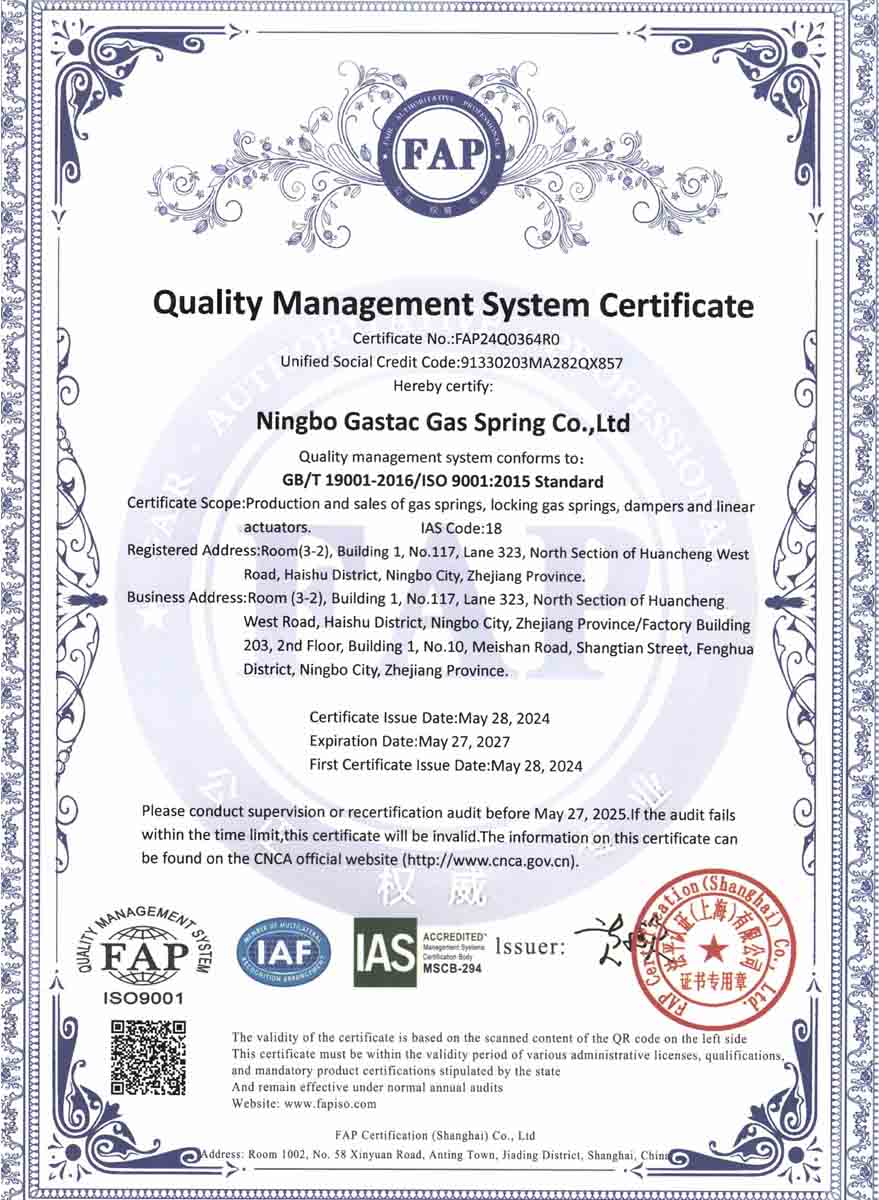 Gastac ISO9001 2015 Cert
