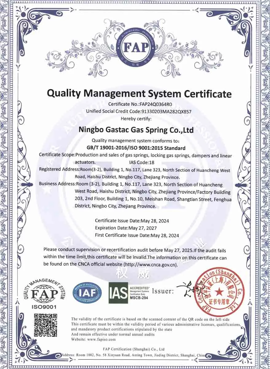 Gastac ISO9001 2015 Cert