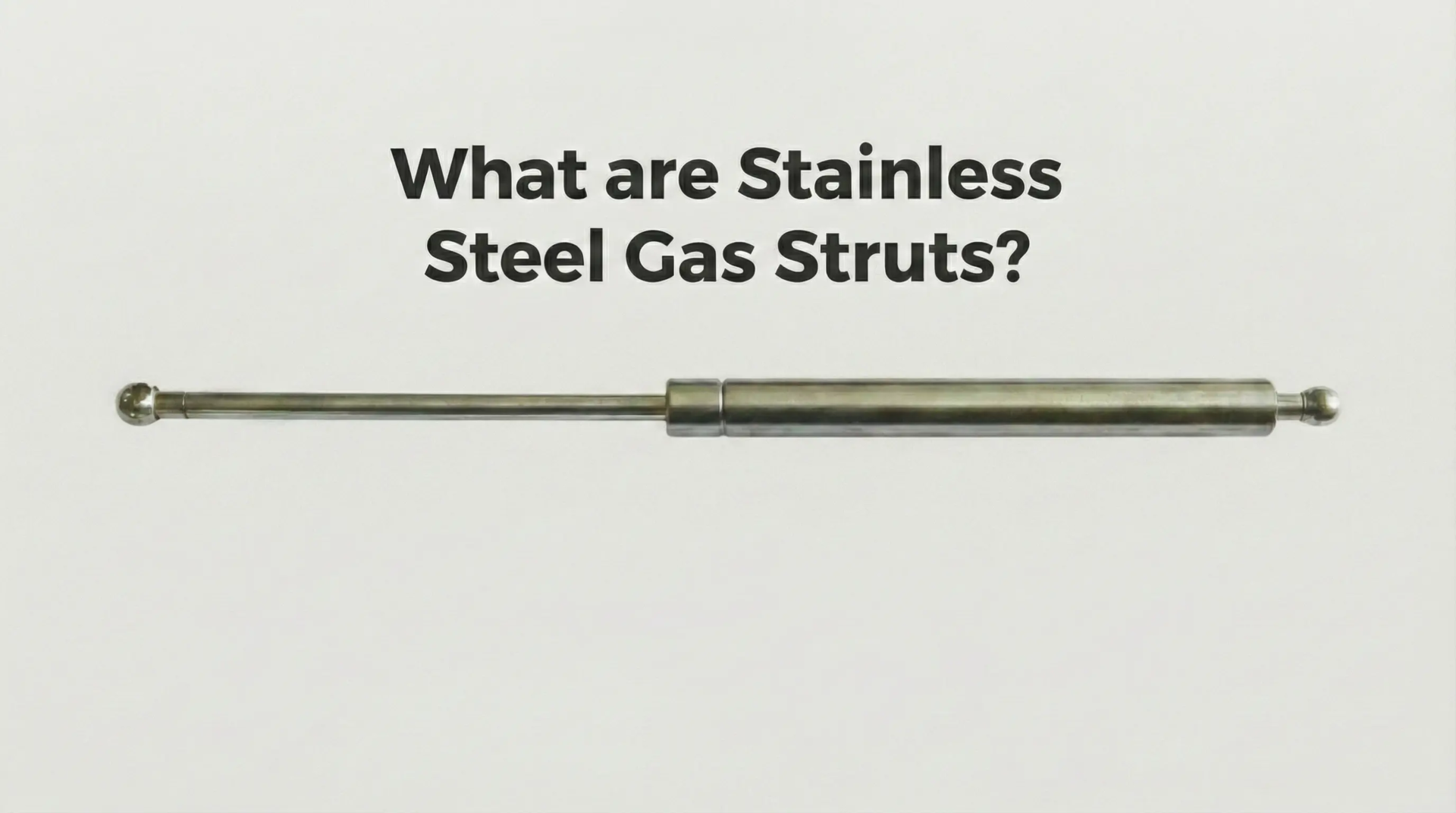 A stainless steel gas strut with ball ends, featuring the text "What are Stainless Steel Gas Struts?" above it on a plain background.