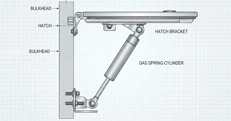 Correct installation orientation – rod down for compression gas springs